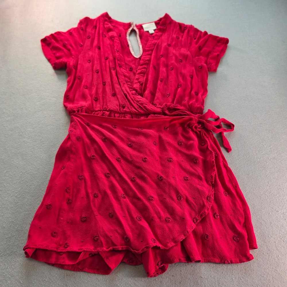 Anthropologie Ett Twa Pink Swiss Dot Wrap Skort Romper Magenta Size M